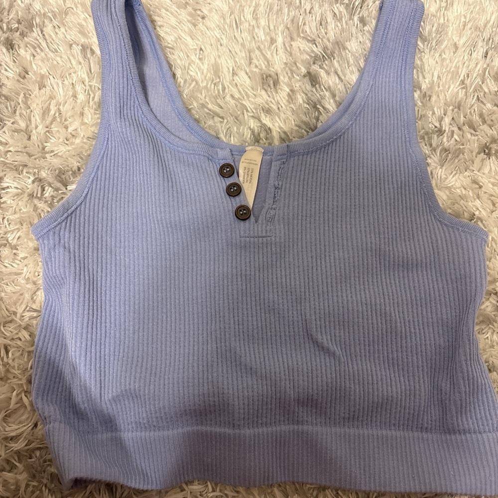 Together Sky Blue Ribbed Top